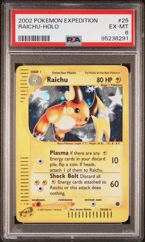 2002 POKEMON EXPEDITION #25 RAICHU-HOLO PSA 6