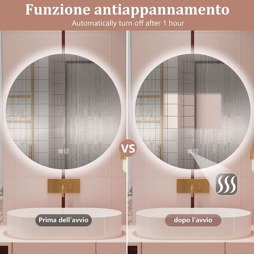 Specchio con LED, 3 Temperature di Colore, Disappannamento, Retroilluminato - Foto 5 di 7