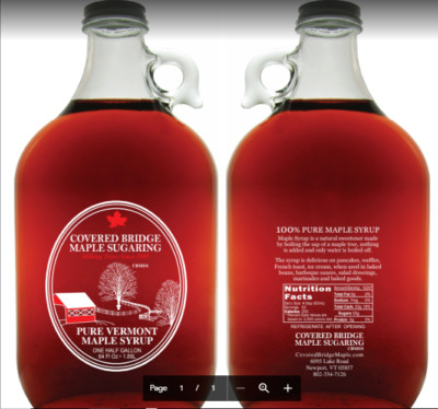 (1) half gallon glass jug of Pure Vt. ''Organic'' Maple syrup Golden, Amber, Dark
