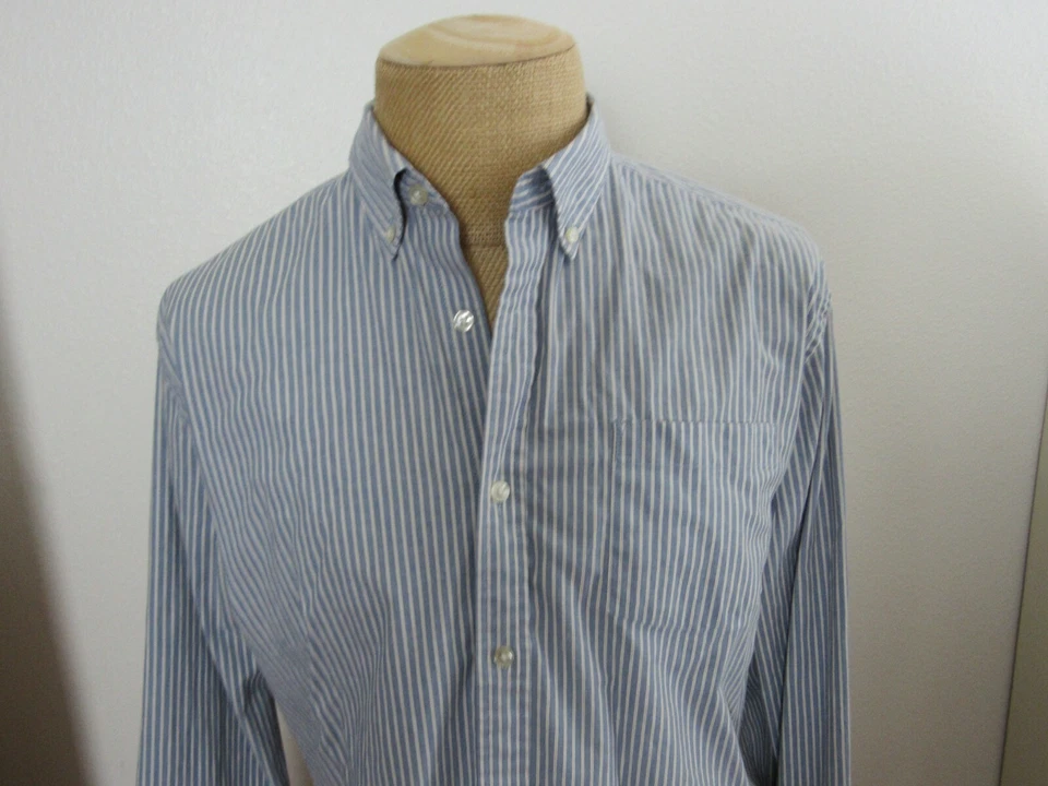 SONOMA, MEN'S BLUE/WHITE COTTON BL LONG SLEEVED STRIPED SHIRT W/POCKET, SIZE L - Image 2 of 4