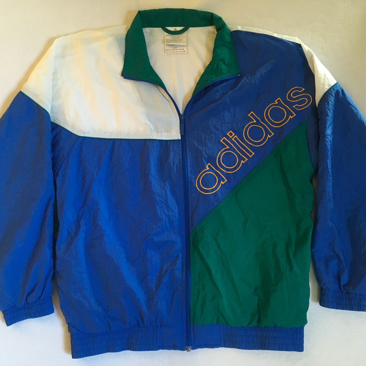 Adidas Men's Multicolor Full Zip Colorblock Spellout L/S Windbreaker Medium  M