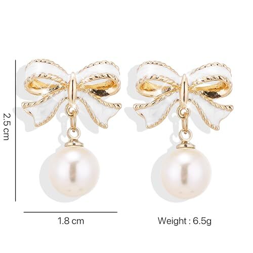 【LLOYD】14K Gold★Ribbon Drop Pearl Earrings / ピアス Gold Pearl Bow Earrings For Women Trendy Pink Coquette Drop