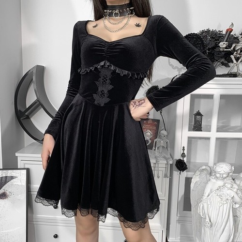 Women Gothic Velvet Dress Punk Lace 