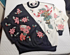 Christmas Sweatshirt K-Mart Nut Cracker Size 20W Poinsettias Bells NOS Vintage