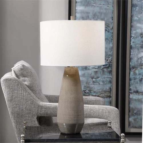 Uttermost Volterra Transitional Ceramic and Steel Table Lamp in Brown/Gray - Picture 1 of 3