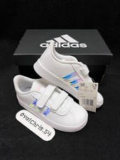 Adidas Kids VL Court 2 CMF Sz 9K Toddler White iridescent Sneakers New