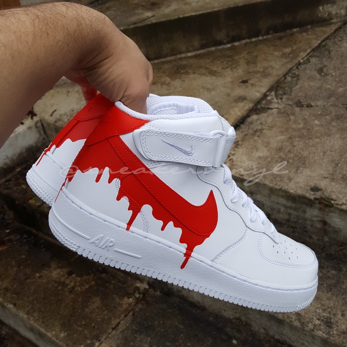 Custom Air Force 1 Mid Top: Red Paint Drip Sneaker Custom | eBay