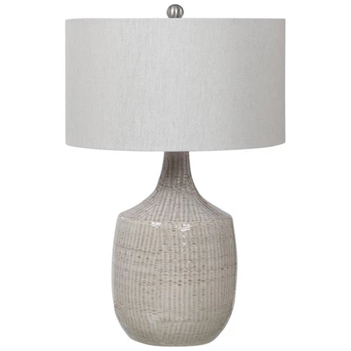 Uttermost Felipe Farmhouse Ceramic and Fabric Table Lamp in Light Gray - Picture 3 of 11