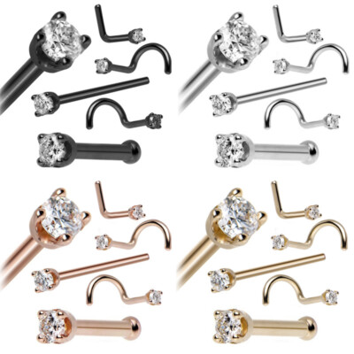5X Rose Gold Curved Nose Stud Ring Claw Prong Zircon Steel Nostril Piercing 20G