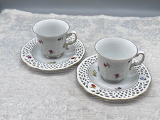 BURG LINDAU 2x KAFFEETASSE TASSE MIT UNTERTASSE PORZELLAN DURCHBRUCH