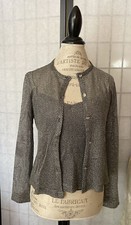 JS Collections VTG 90s Petite XS Silver Stretch ViscoseCardigan Sweater Tank Set