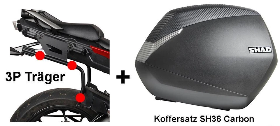SHAD 3P Seitenkoffer-Träger H0NT75IF Honda NC 750 S/X/SD 16-20 + SH36 Koffersatz