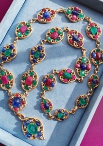 Authentic Arabesque Necklace Handcrafted Cabochon & Carved Gemstone 14k Gold Plated Jewelr