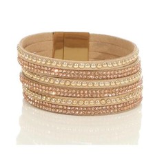 Trend Donna Similpelle Bracciale con Diverse Bande Beige Taglia Unica #AC938