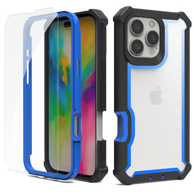 For iPhone 17 Pro Max 16 14 13 Shockproof Clear Hard Back Glass Screen Slim Case