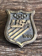Vintage 1980 United States Olympic Committee Brass Shield Belt Buckle 2.5" USA