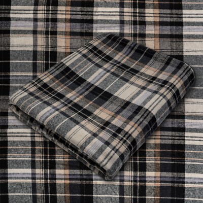 Tan and Black Plaid Cotton Flannel Fabric - 60'' Wide - Sold by the Yard and Bolt