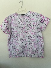 Cassandra O Women  s XL Breast Cancer Awareness Pink Scrub Top V-Neck Pockets