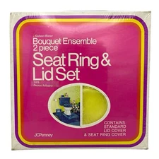 NEW Vintage Toilet Seat Ring and Lid Set Toilet Seat Cover Yellow Fuzzy Soft NOS