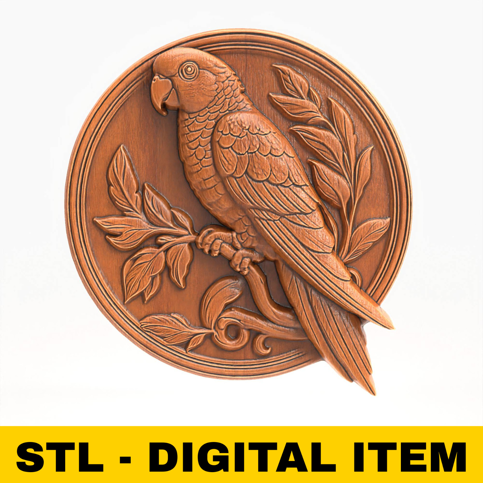 Parrot Round Plaque STL File for CNC Router 3D Printer Laser Machine Sculpture