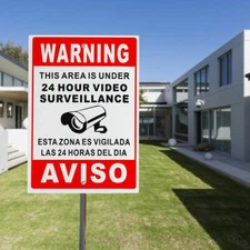 Warning Sign 24 Hour Video Surveillance Security Metal CCTV Camera Sign 30X20CM