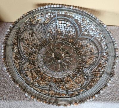 Handcrafted Seed Bead Wire Framed  Design Fruit Bowl Basket 16'' Metal Art Boho 