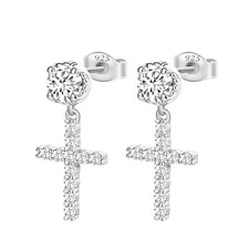 Cross Earrings for Men Women 925 Sterling Silver Hypoallergenic Silver Dangle...