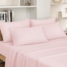 Full Size Bed Sheets 6 Piece Set Pale Pink Extra Soft Brushed Microfiber