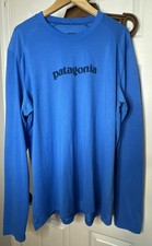 Patagonia Long Sleeve T-Shirt Men’s Size XXL Blue 100% Polyester Logo Stains