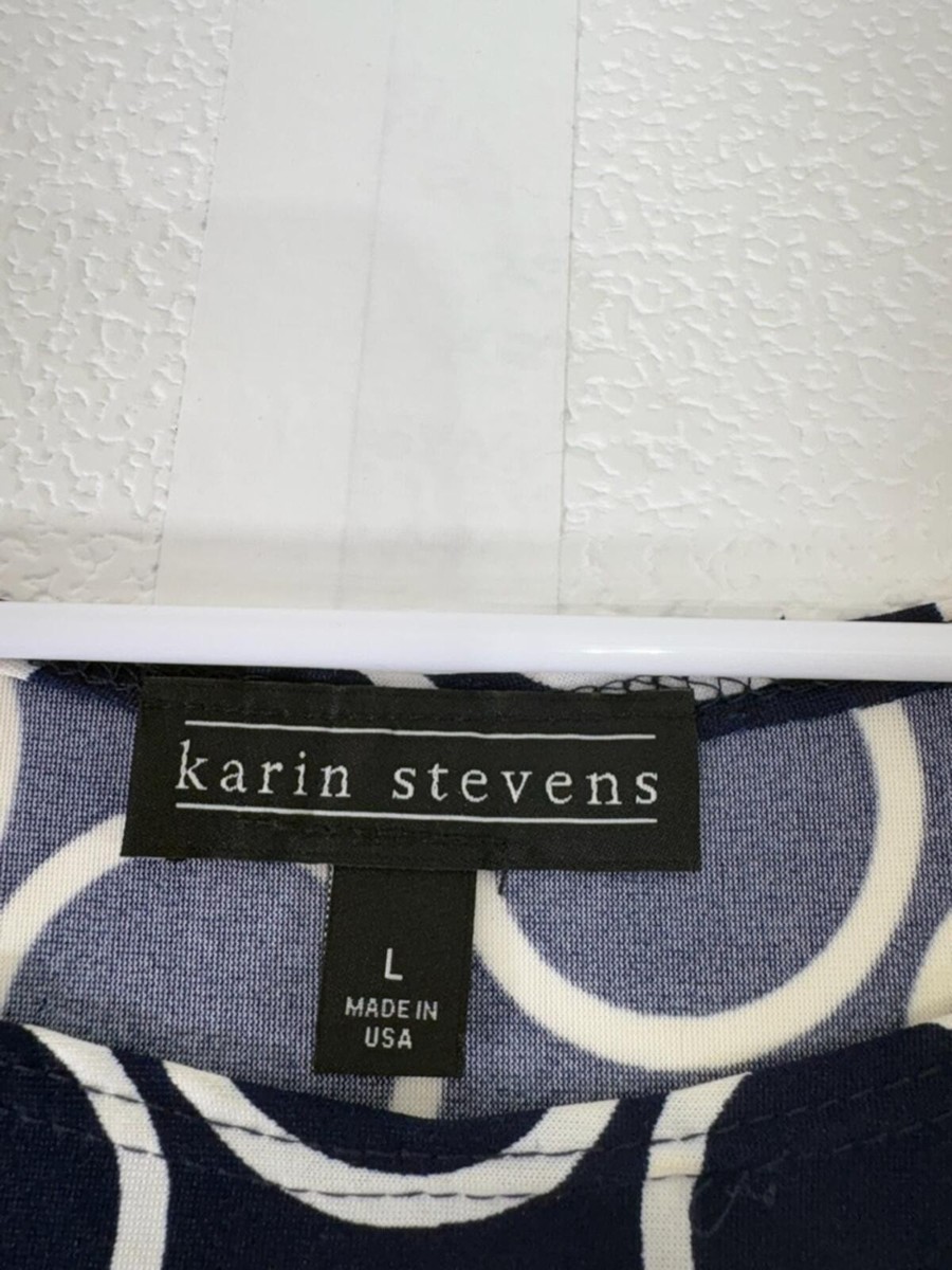 Karin Stevens Women's Large Navy and Pink Circle Pattern Dress 2812 View 4