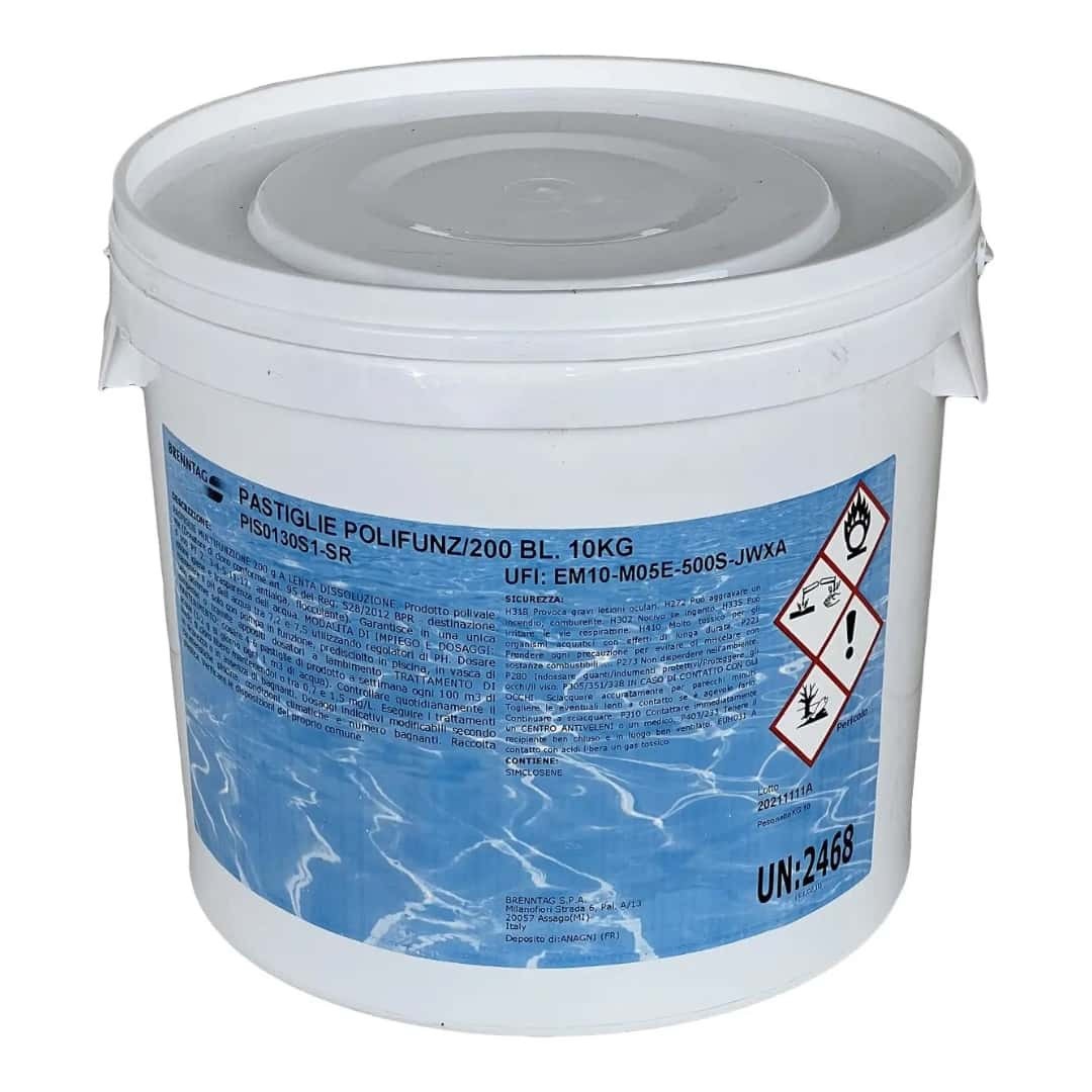 Pastiglie Cloro Manutenzione Piscine Multifunzione 200 gr 5 kg Brenntag
