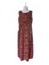 Vintage Handmade Red Floral Maxi Dress with Pockets – UK 14