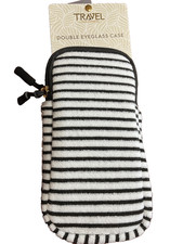 EVOLUTION EYES TRAVEL DOUBLE EYEGLASS CASE BLACK WHITE 17 x 3 100 POLYESTER NWT