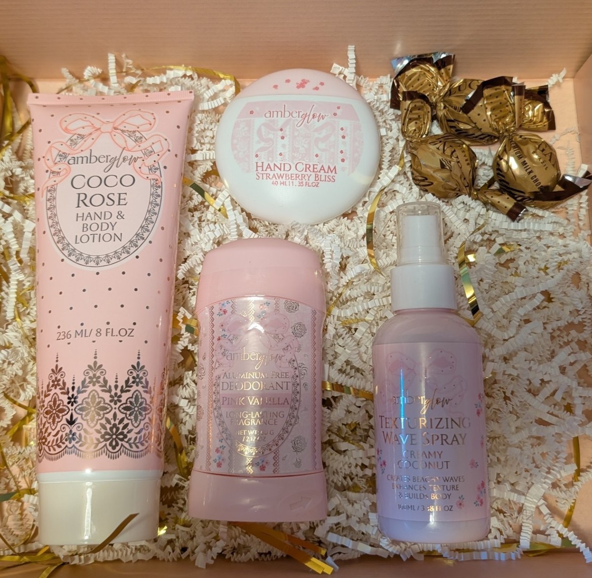 Amber Glow Pink Lotion, Hand Cream, Texturizing Spray & Deodorant