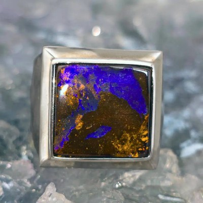 'Mirrulo' Queensland Natural Boulder Opal 25.00ct 925 Silver Handmade Signet ...
