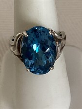 Designer Signed Vintage Sterling Silver Large Blue Faceted Topaz Ring Size 6 7/8