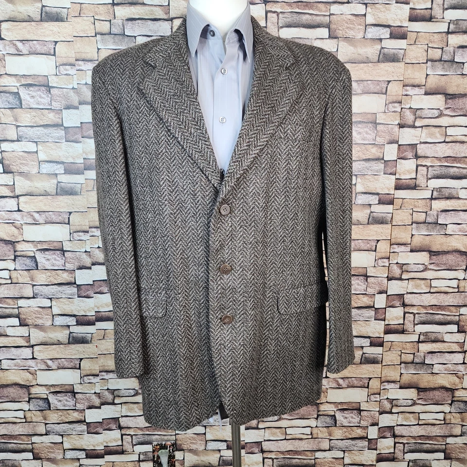 Blazer Haggar Vintage Para Hombres 42R Marrón Espiga 3 Botones Lana de Cordero Tweed Lana Foto 4 de 4