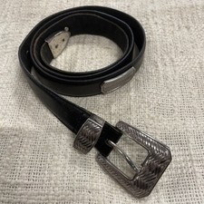 Black Leather Silver Toned Buckle  Decorative Conchos Thin 36  -40  Belt