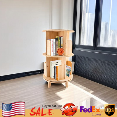 Wooden 360?? Rotating Bookcase Freestanding 2 Tiers Small Bookshelf Display Rack