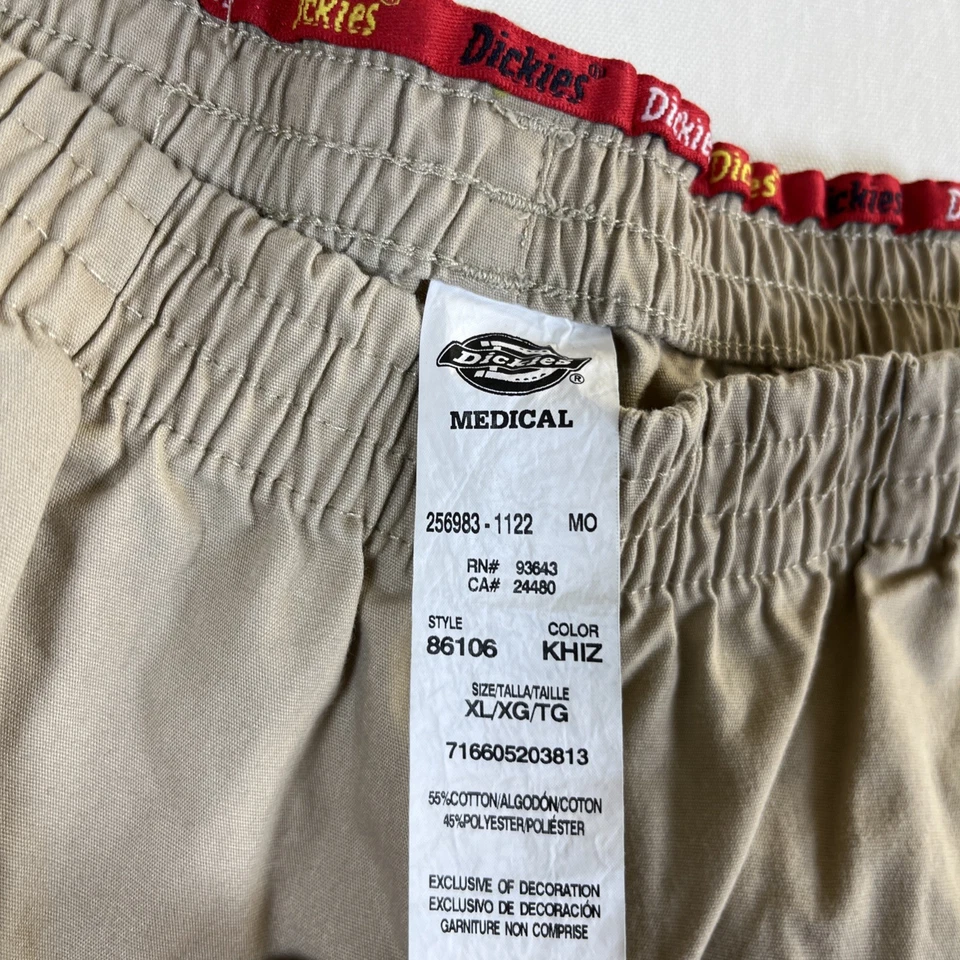 Dickies Unisex Scrub Pants Size XL – Khaki, Elastic Waist, Pockets - Image 4 of 4