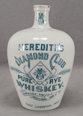 Meredith's Diamond Club Pure Rye Whiskey East Liverpool Ohio Jug C. 1900-1907
