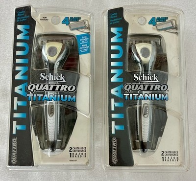 Schick QUATTRO Titanium 2 Razor Handles 4 Cartridges Vintage NOS 2006