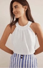 Boden White Linen Smocked Halter Neck Sleevel...