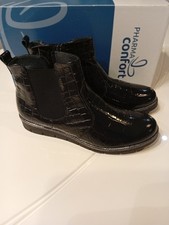 Pharma Confort bottines Chelsea cuir noir vernis zip élastique croco EU 40