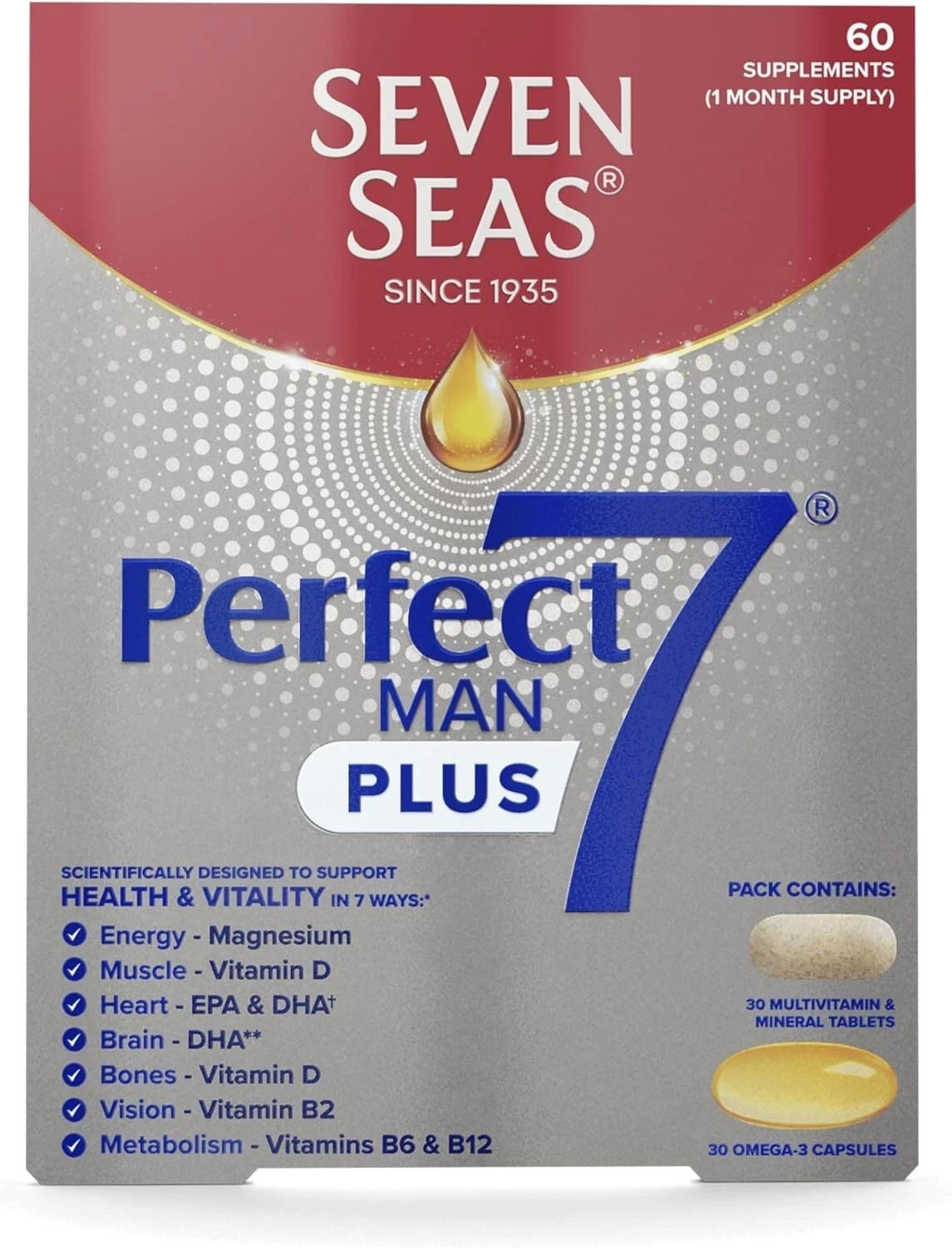 Seven Seas Perfect7 Man + Multivitamin Duo, (30 Omega 3 & 30 Multivitamin)