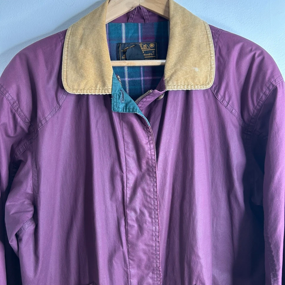 Abrigo de Granero Forrado a Cuadros Eddie Bauer Para Mujer Tareas Borgoña Pana Cuello Talla L Foto 2 de 4