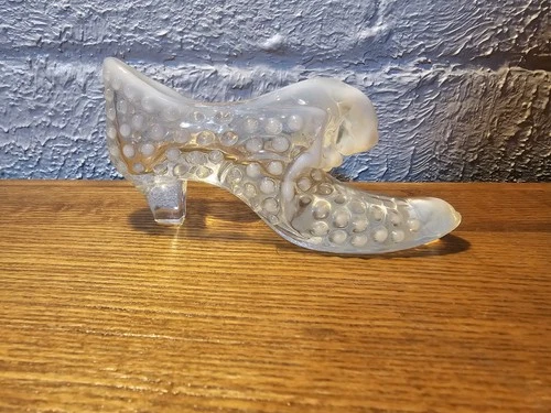 VTG Fenton Hobnail Clear & White Art Glass Shoe/boot