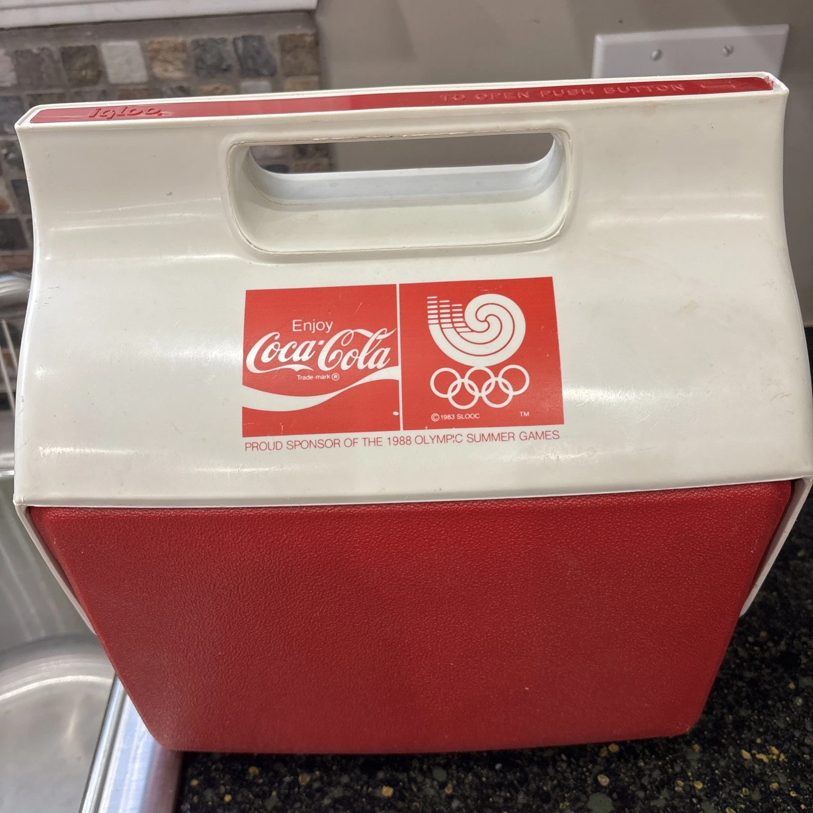Vintage Coca Cola Igloo 1988 Summer Olympic Summer Games Cooler 11"Lx8"Wx11.5"H