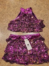 NWT Girls IEFiEL Size 12 Sequined 2-Piece Dance Costume Purple Halloween