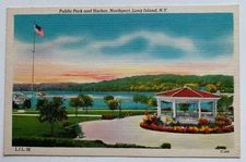 ca 1940s NY Postcard Long Island Northport New York Public Park & Harbor Gazebo